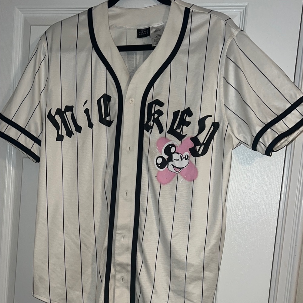 Unisex Disney White and Black Button Down Jersey